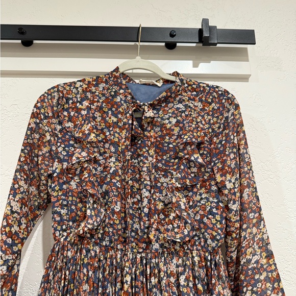 Floral Blue Long Sleeve Dress with Ruffle Detail Size Small - Picture 3 of 6